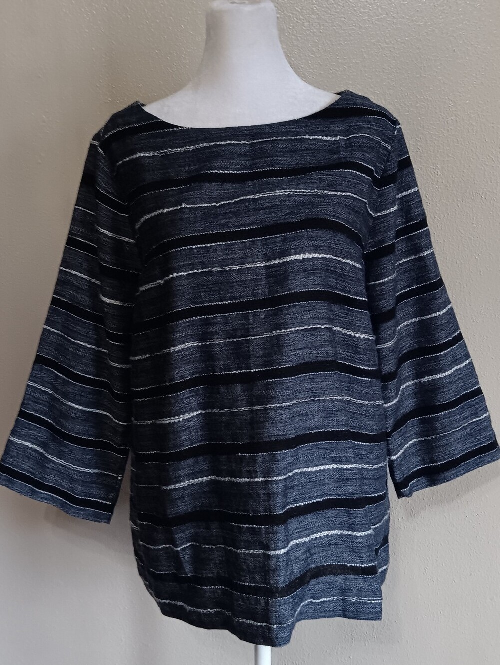 Women's Navy Striped Boatneck Casual Top, Pure Jill Size Medium